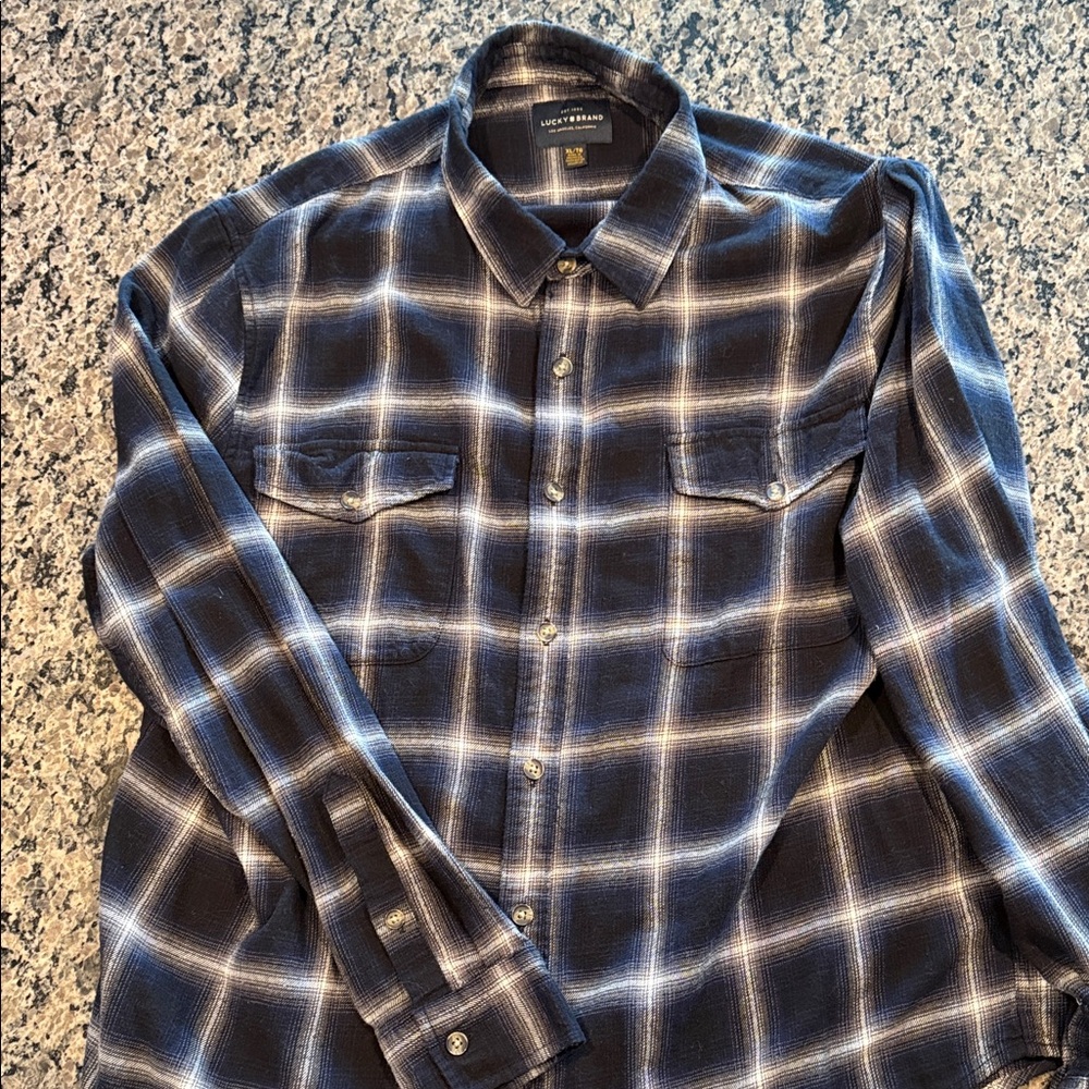 Lucky Brand Navy Plaid Button-Down Shirt